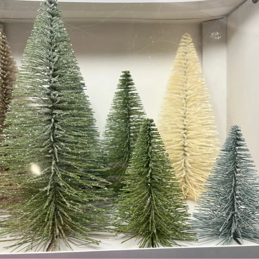 NWT Crate&Barrel Sage and Silver Bottle Brush Trees Set of 8